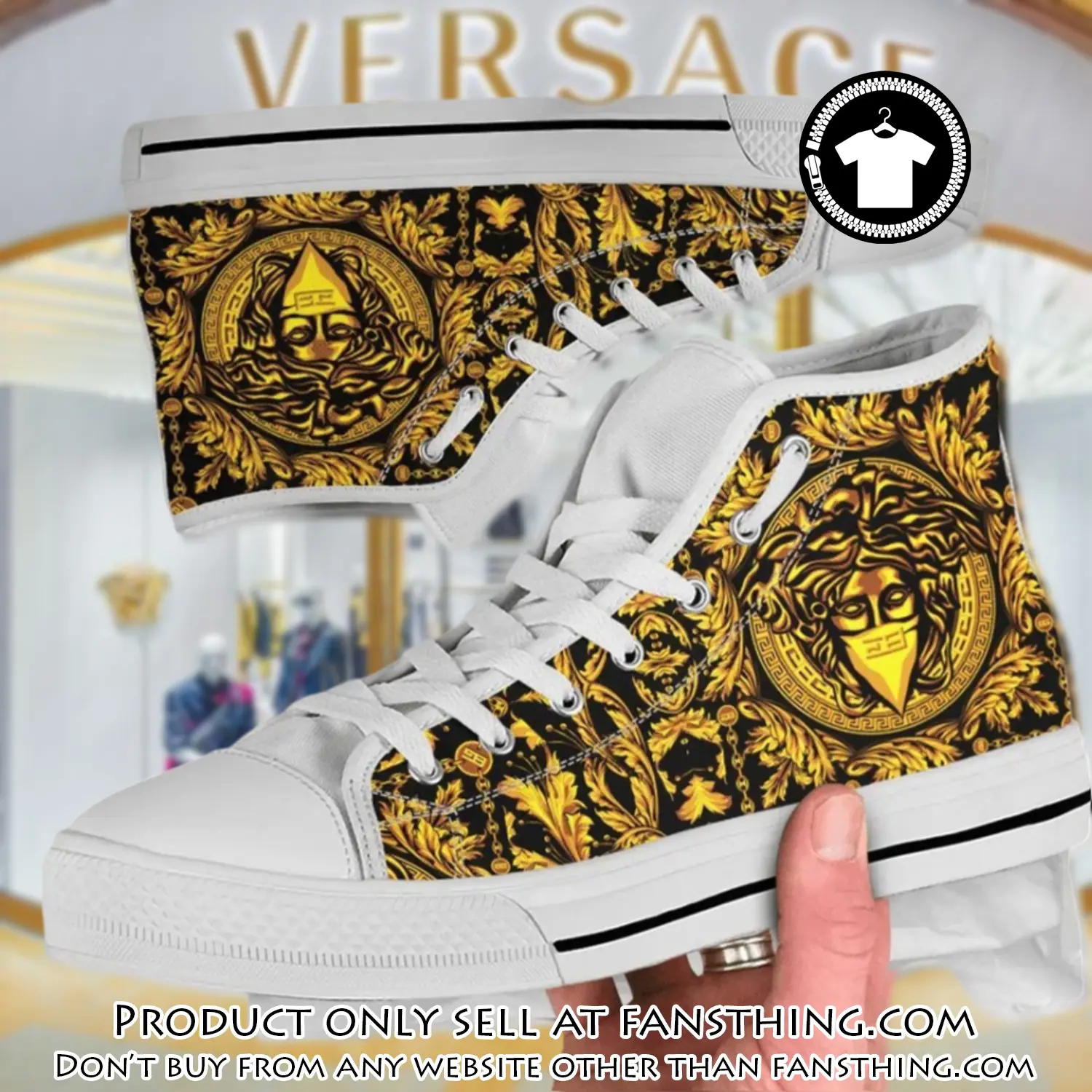 Versace medusa golden white high top canvas shoes luxury brand gifts for men women fst5205363